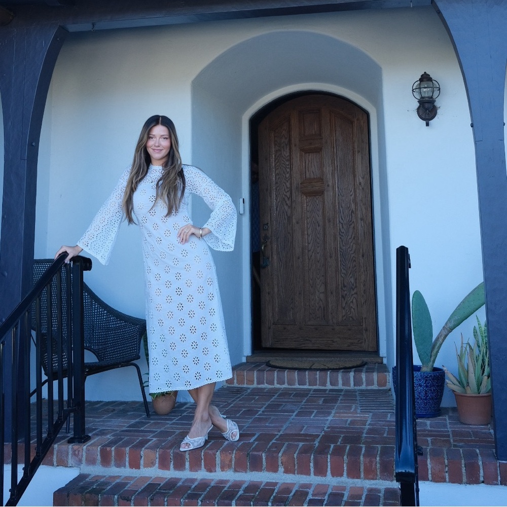 Doen White Eyelet Midi Dress with Bell Sleeves - Picture 2 of 3